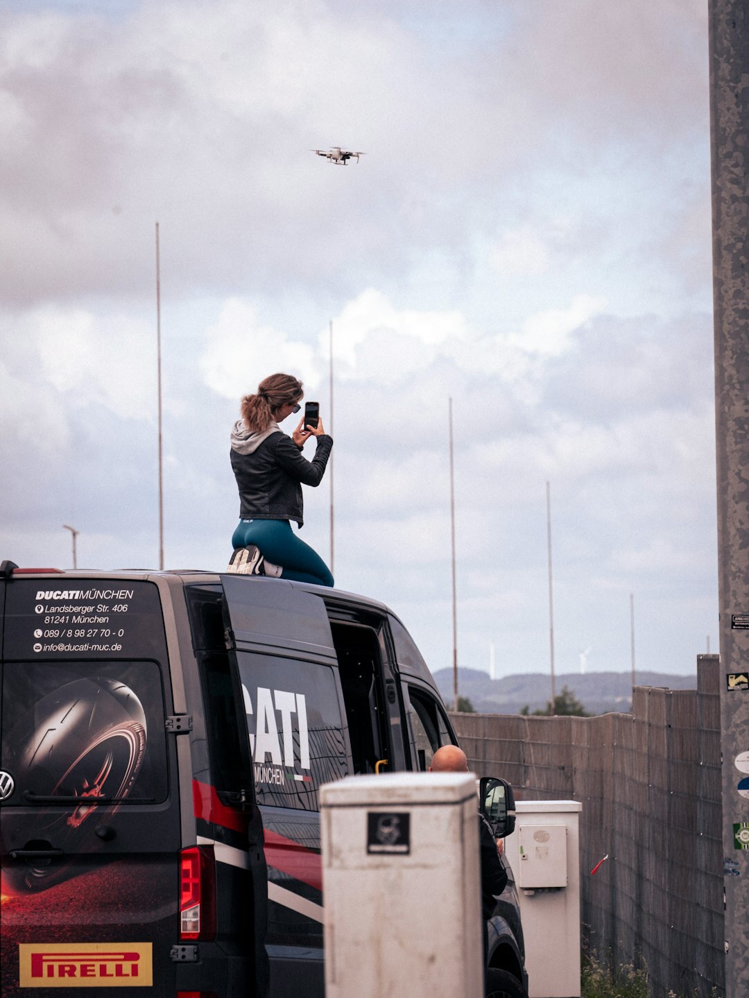 Outside broadcast van with satellite equipment